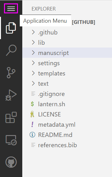 Application Menu hamburger icon