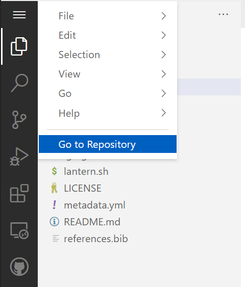 Application menu drop-down options