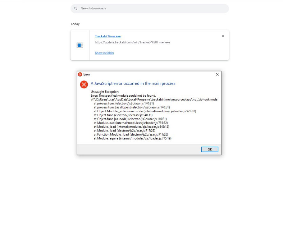 Trackabi Desktop Timer app crash · Issue 1 · Trackabi/desktoptime