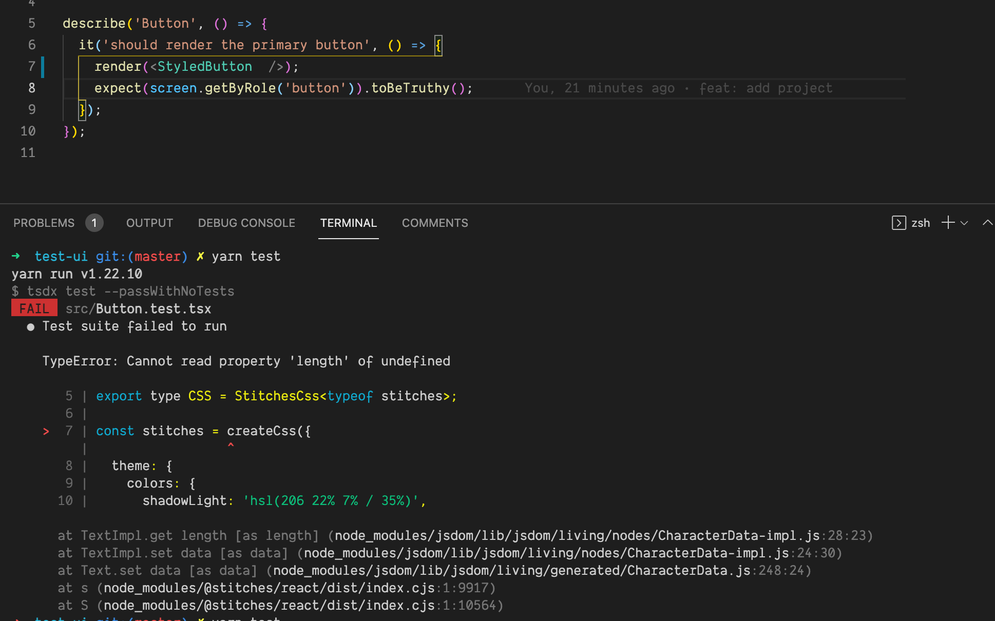 Running `tsjest` leading to error · Issue 645 · stitchesjs/stitches