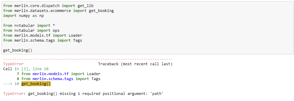 [BUG] `get_booking()` from `merlin.datasets.ecommerce` doesn't work ...