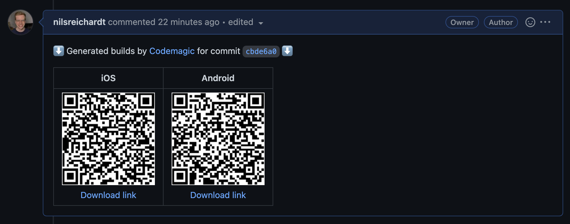 Demo of the app preview pull request comment