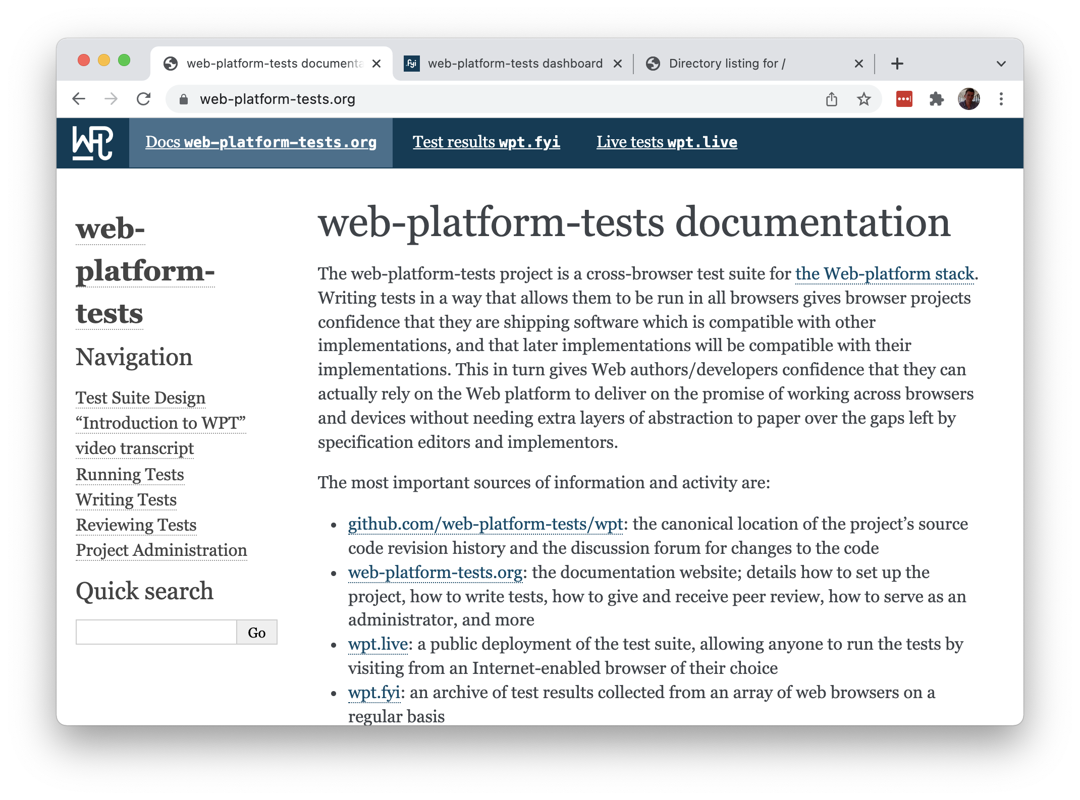 Screenshot of web-platform-tests.org mockup