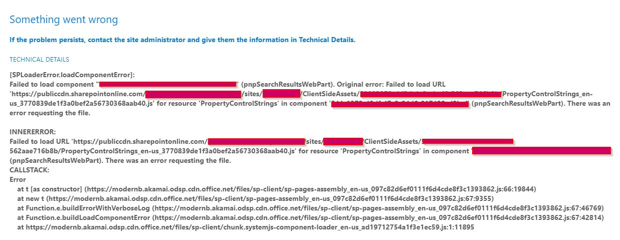 Failed to load component from https://publiccdn.sharepointonline.com ...