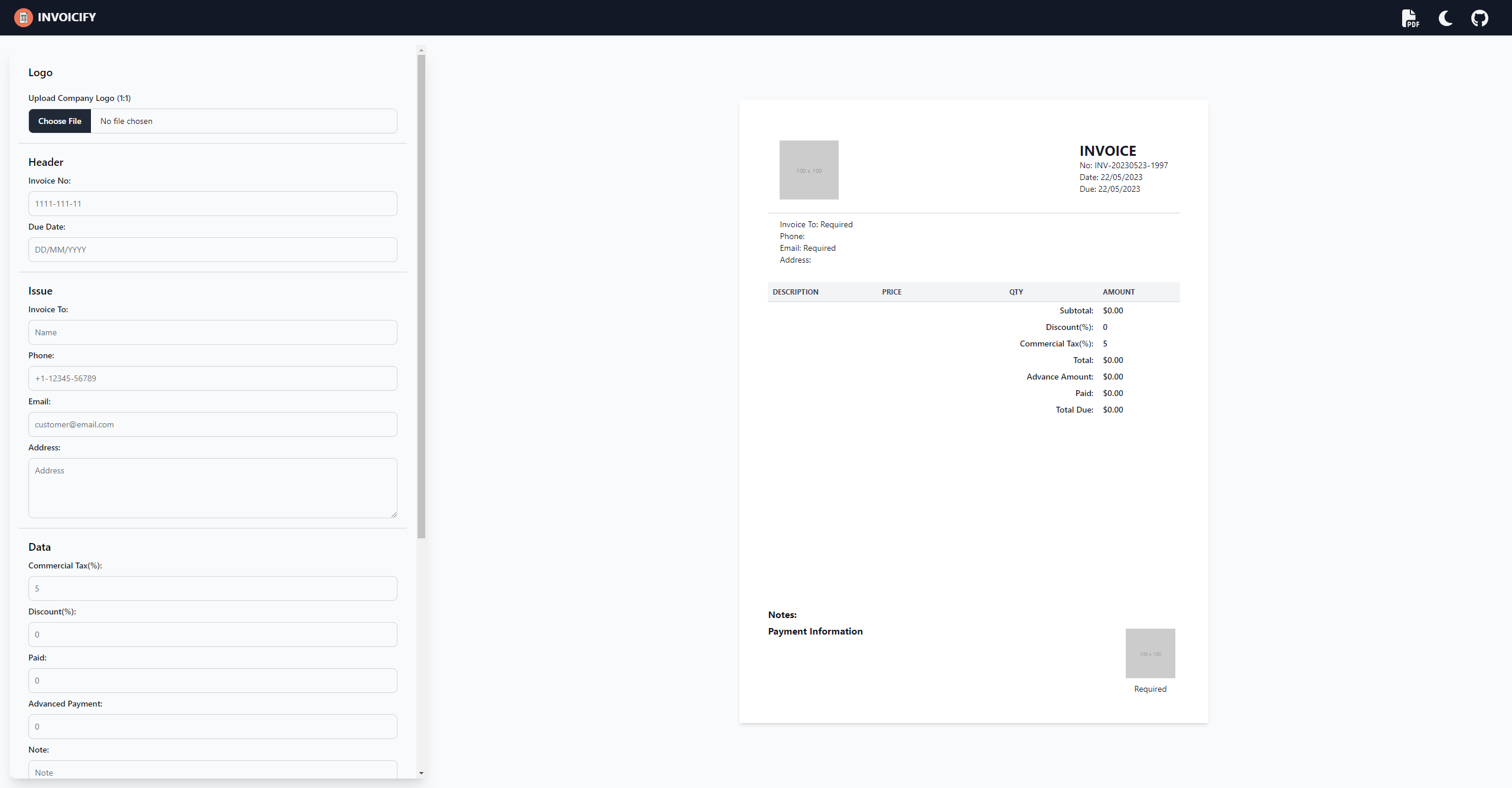 GitHub - lolvOid/invoicify: Fast and Simple Invoice Builder