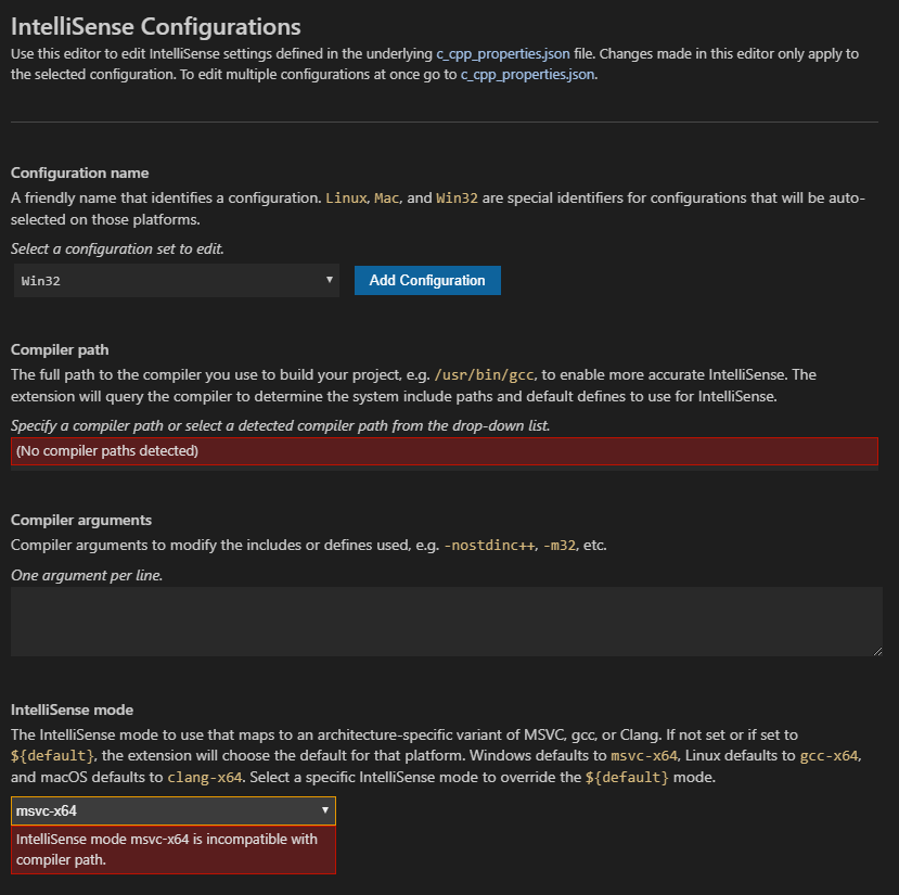 Intellisense configurations