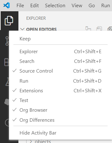 Explorer disappears when I click on other action on the left panel ...