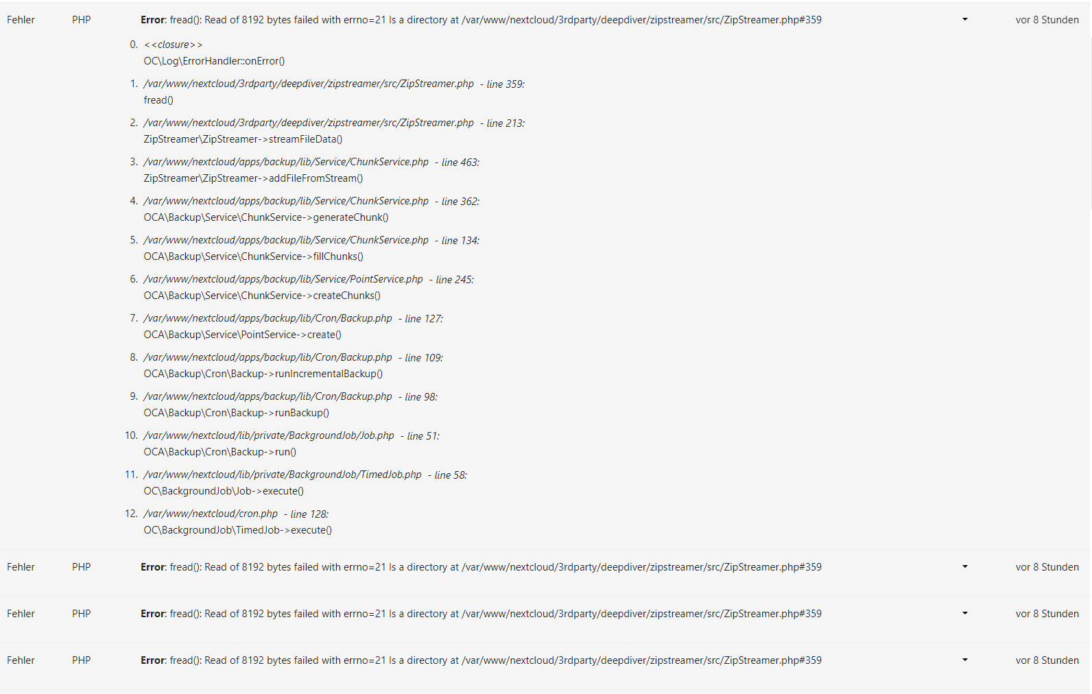 Fread read of 8192 bytes failed with errno 21 is a directory at