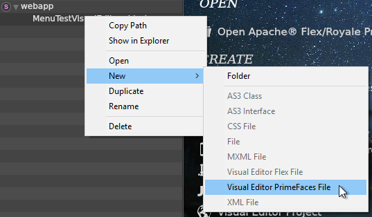Some options in project tree context menu for file creation are not ...