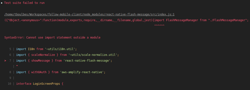 Syntaxerror: Cannot Use Import Statement Outside A Module, Using  Aws-Amplify-React-Native In A Jest Environment