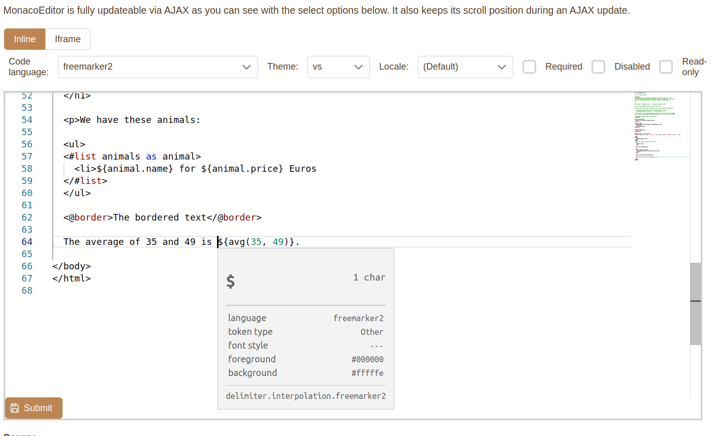 MonacoEditor: Add FreeMarker language and example · Issue #710 ...