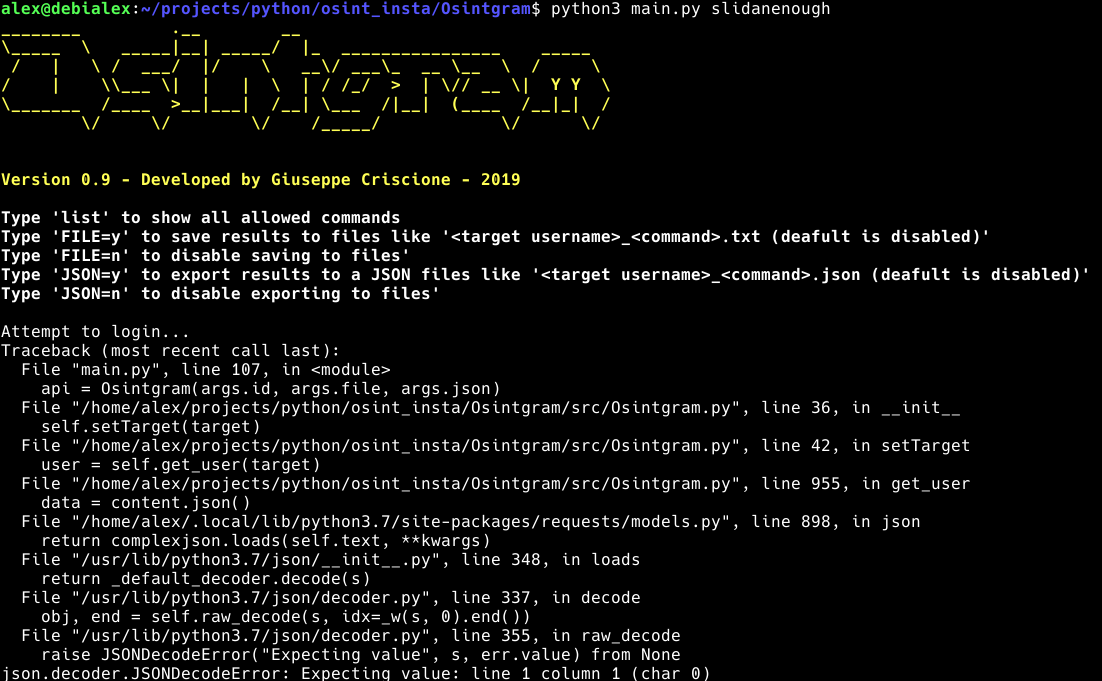 Attempt to Login · Issue #61 · Datalux/Osintgram · GitHub