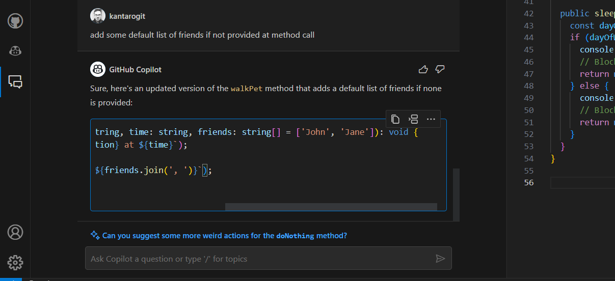 Option to see the whole code suggestion when copilot chat and code ...