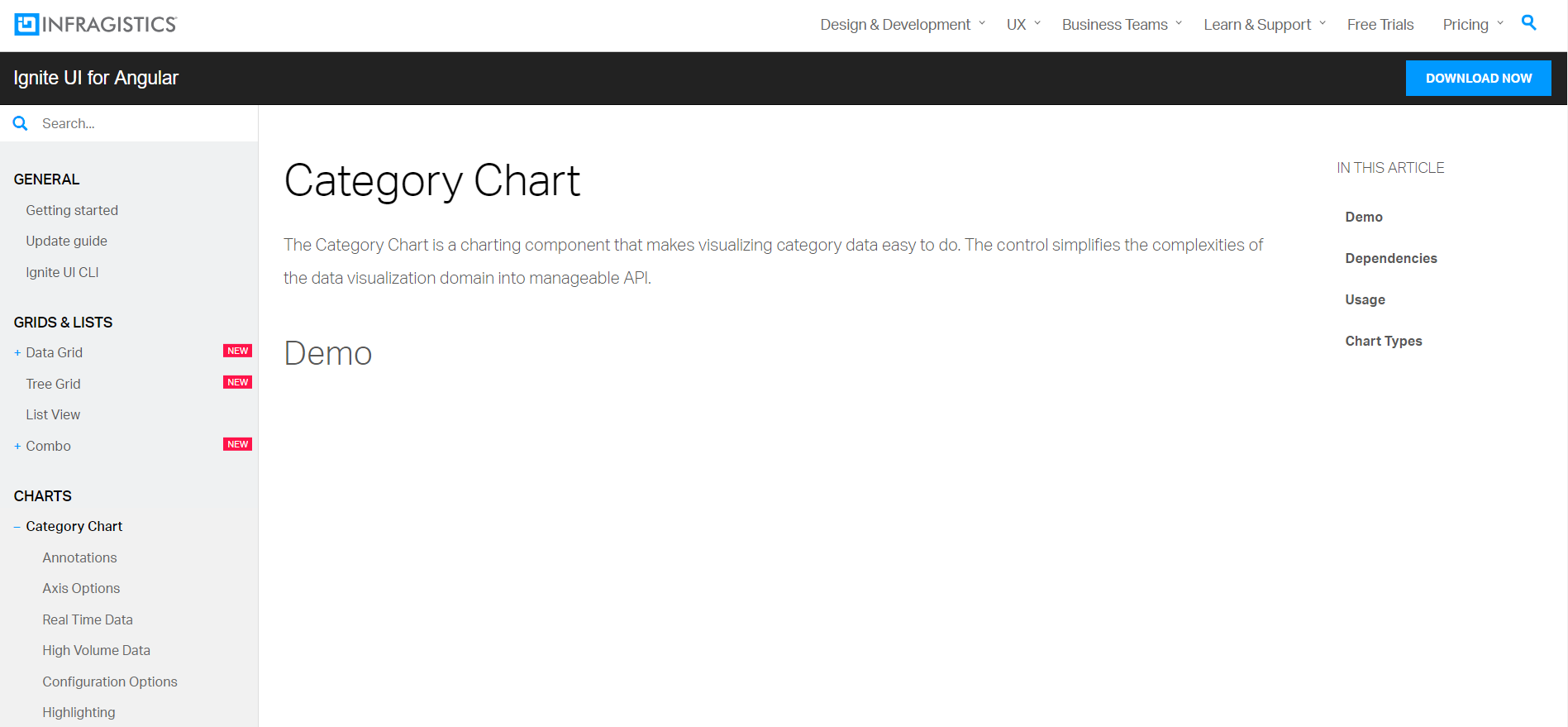 Category Chart sample throws exceptions and doesn't show demo on