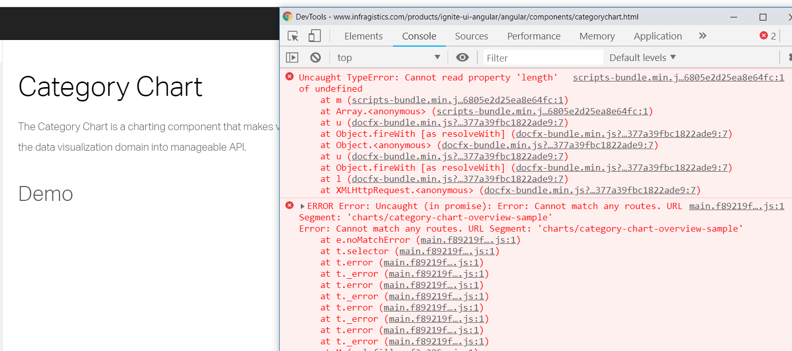 Category Chart sample throws exceptions and doesn't show demo on