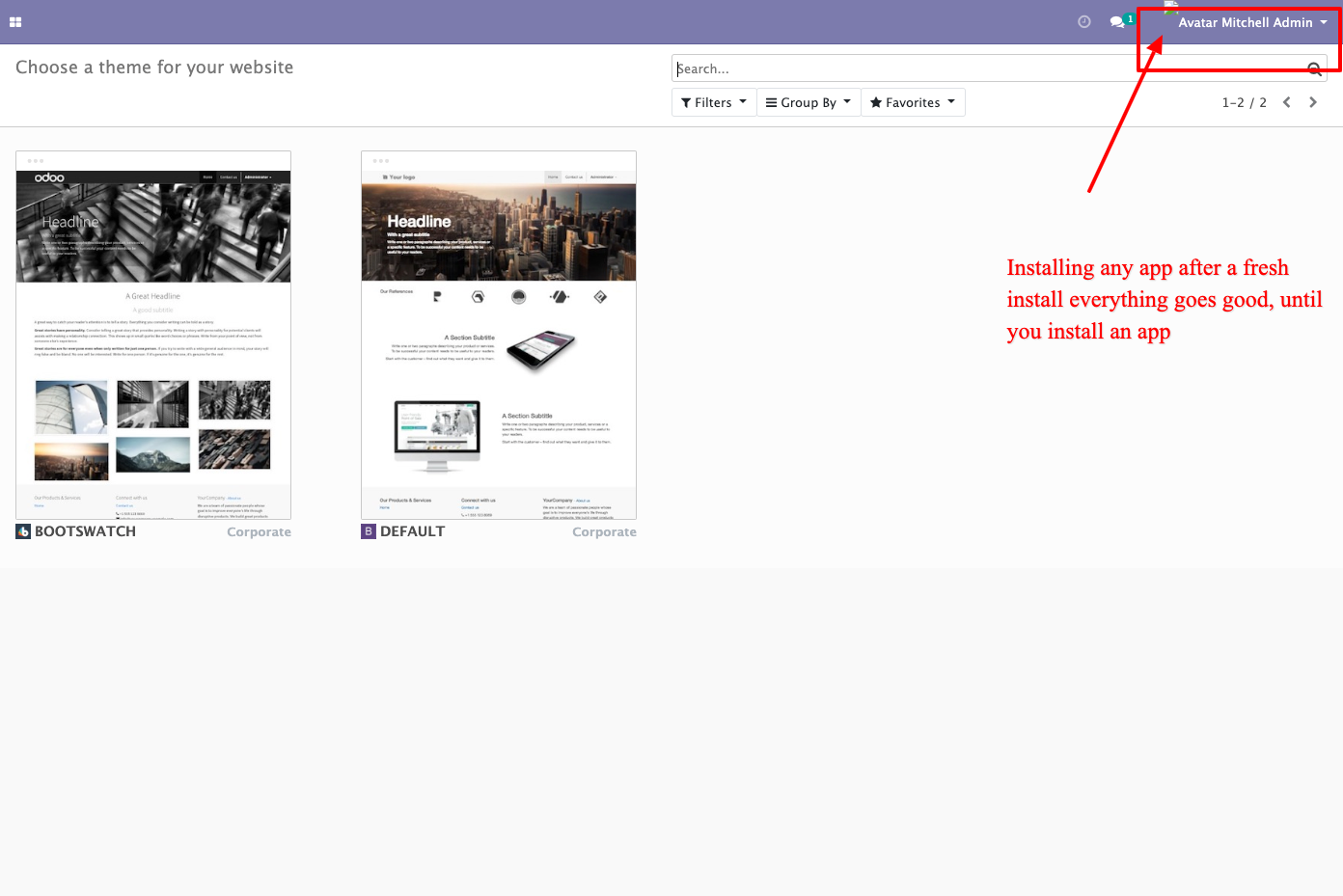 Avatar missing from the main screen and CRM on a fresh installation ...