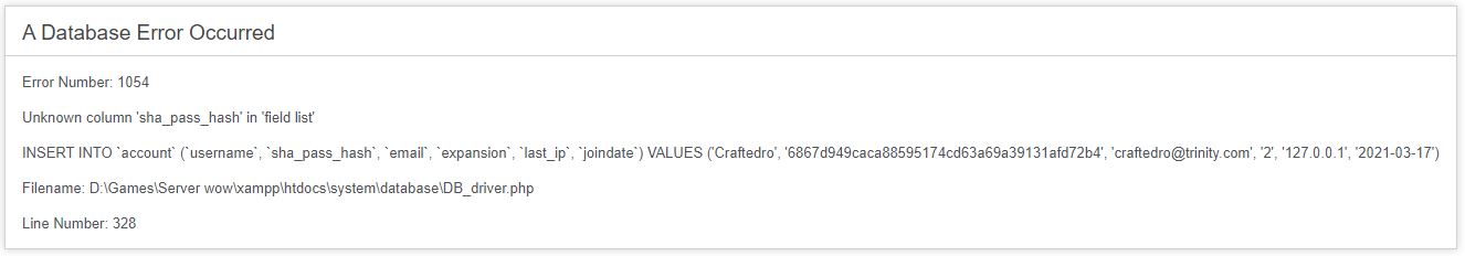 Error at registration on a fresh Trinitycore · Issue #55 · FusionGen ...