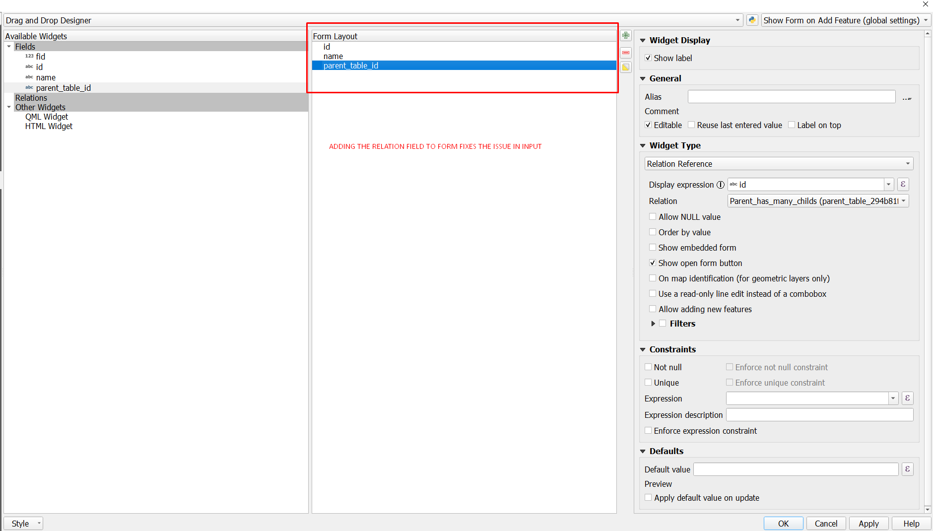 form setup input works