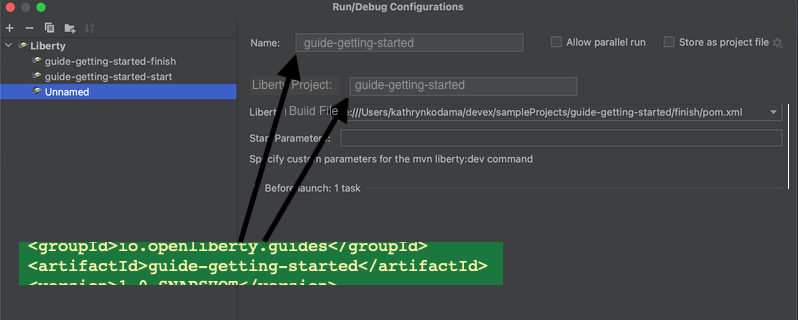 Run/Debug configuration name and project name populated up front ...
