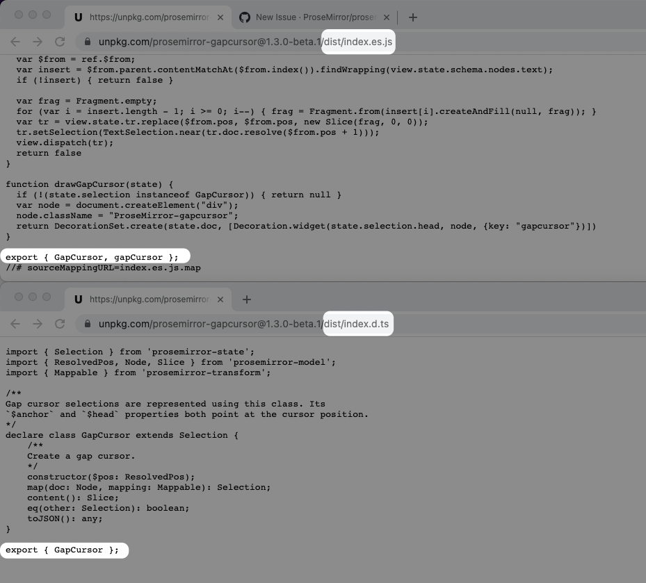 [types] gapCursor is not exported in index.d.ts · Issue 1273 · ProseMirror/prosemirror · GitHub