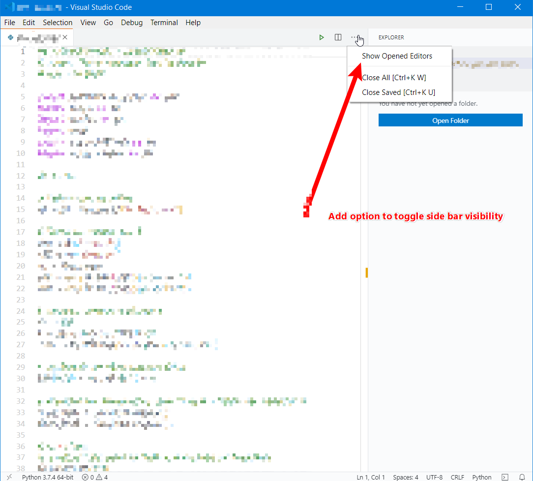Add context menu option to toggle side bar visibility into the "more ...