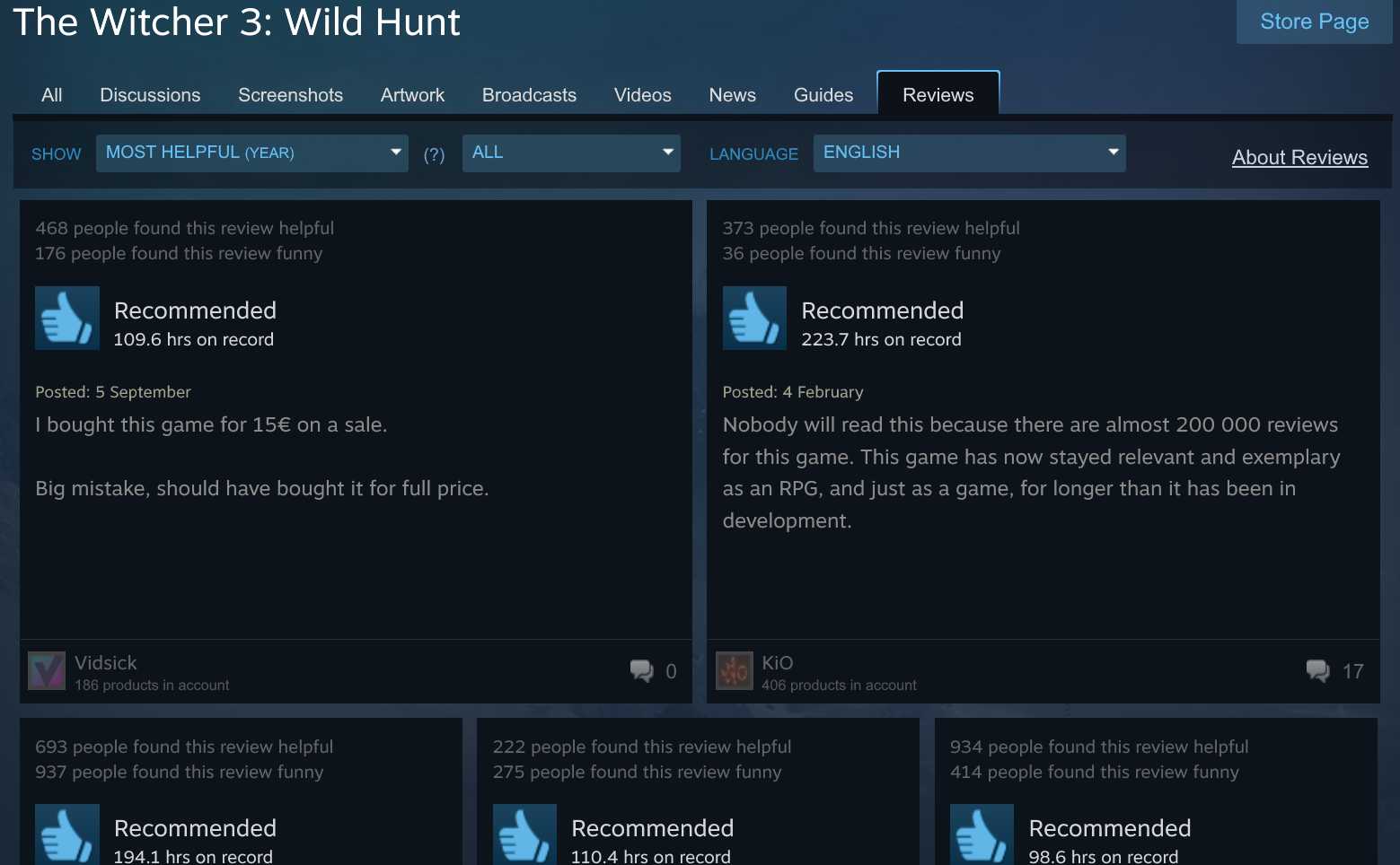 The reviews of "Most Helpful (All Time)" is broken sometimes · Issue