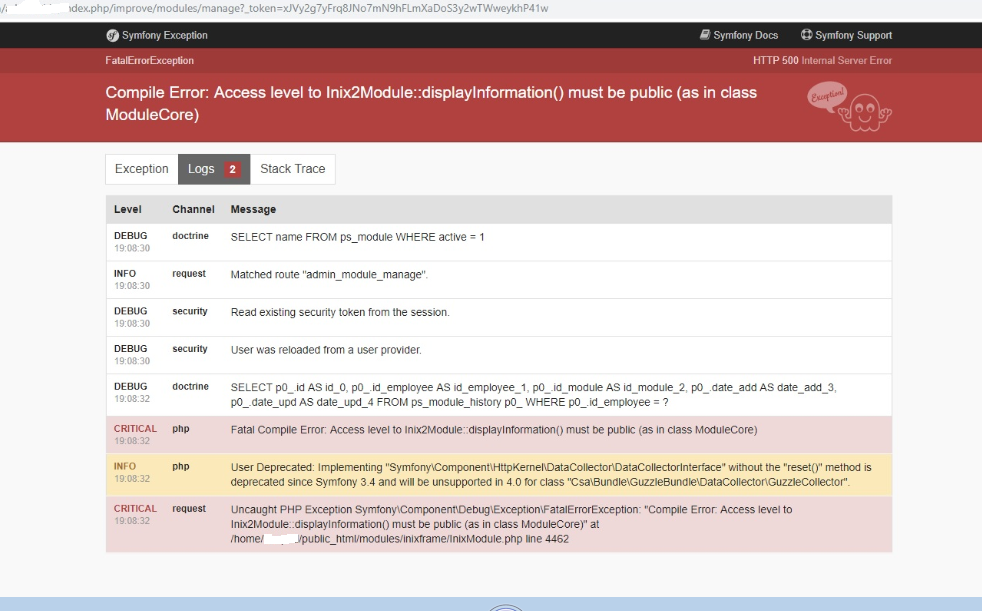 Phoneshop Debug Mode Error