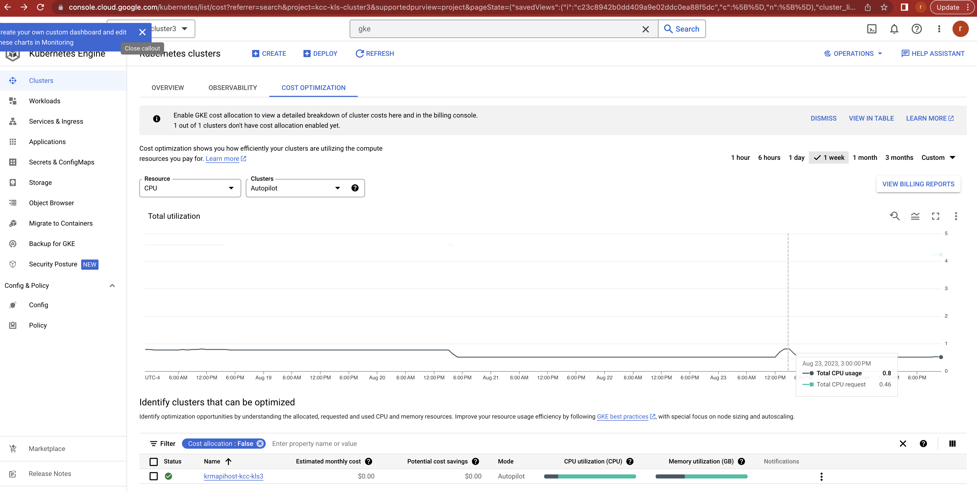 FinOps tracking Idle cluster costs increase for GKE autopilot cluster