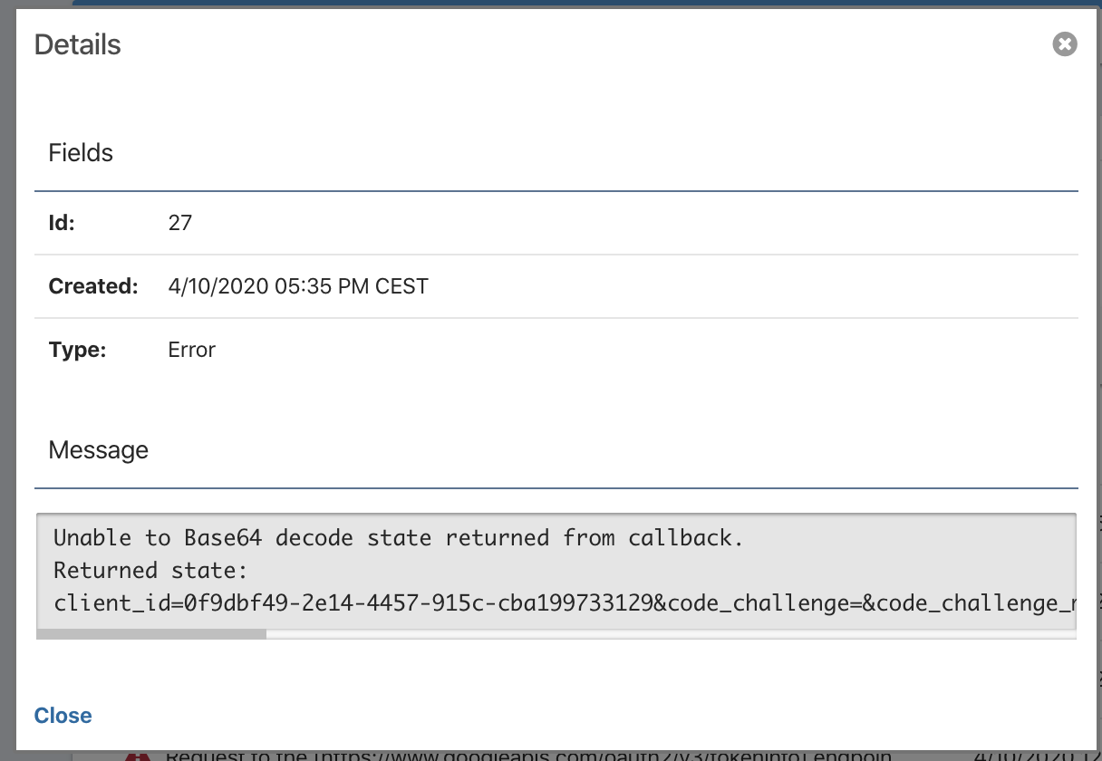 `Unable to Base64 decode state returned from callback` with idp in ...