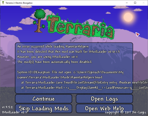 I get an error when I re-download Mod Helpers (v4.4.0.5) from the mod ...