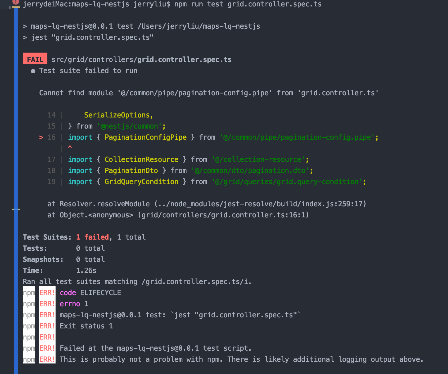 when i use some custom files in controller, if i run 'npm run test', it ...