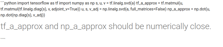 SVD example not rendering properly in docs · Issue #17971 · tensorflow ...