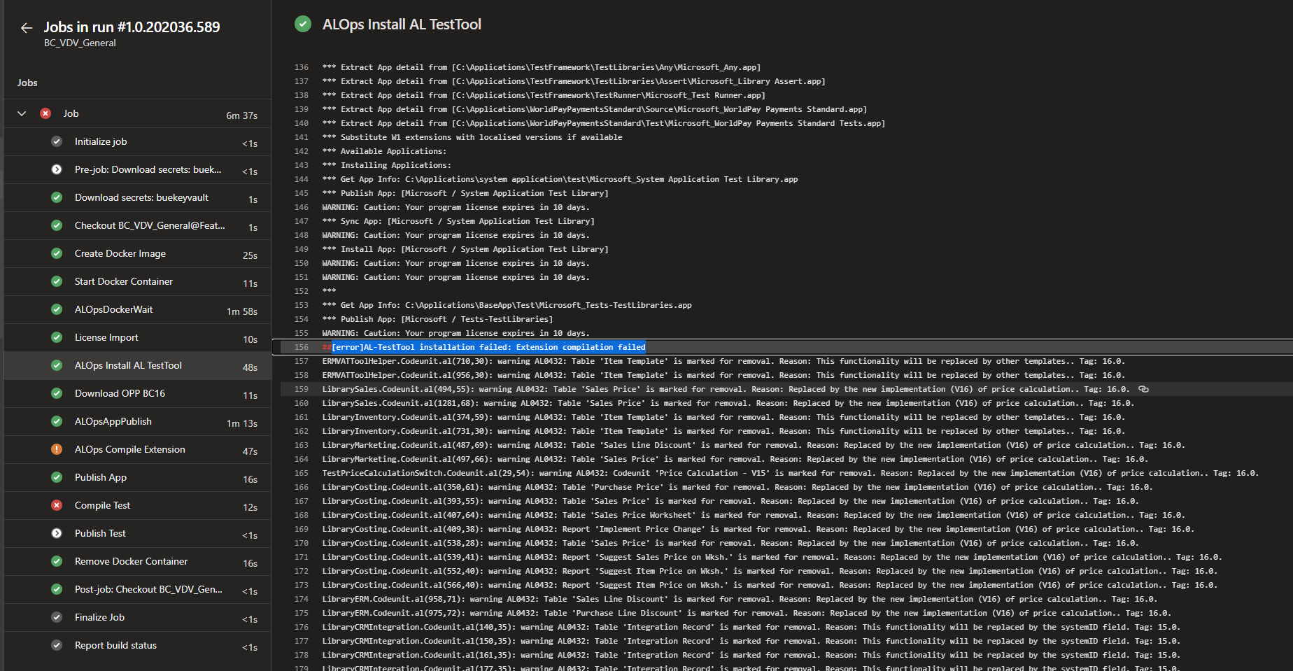 [error]AL-TestTool installation failed: Extension compilation failed ...