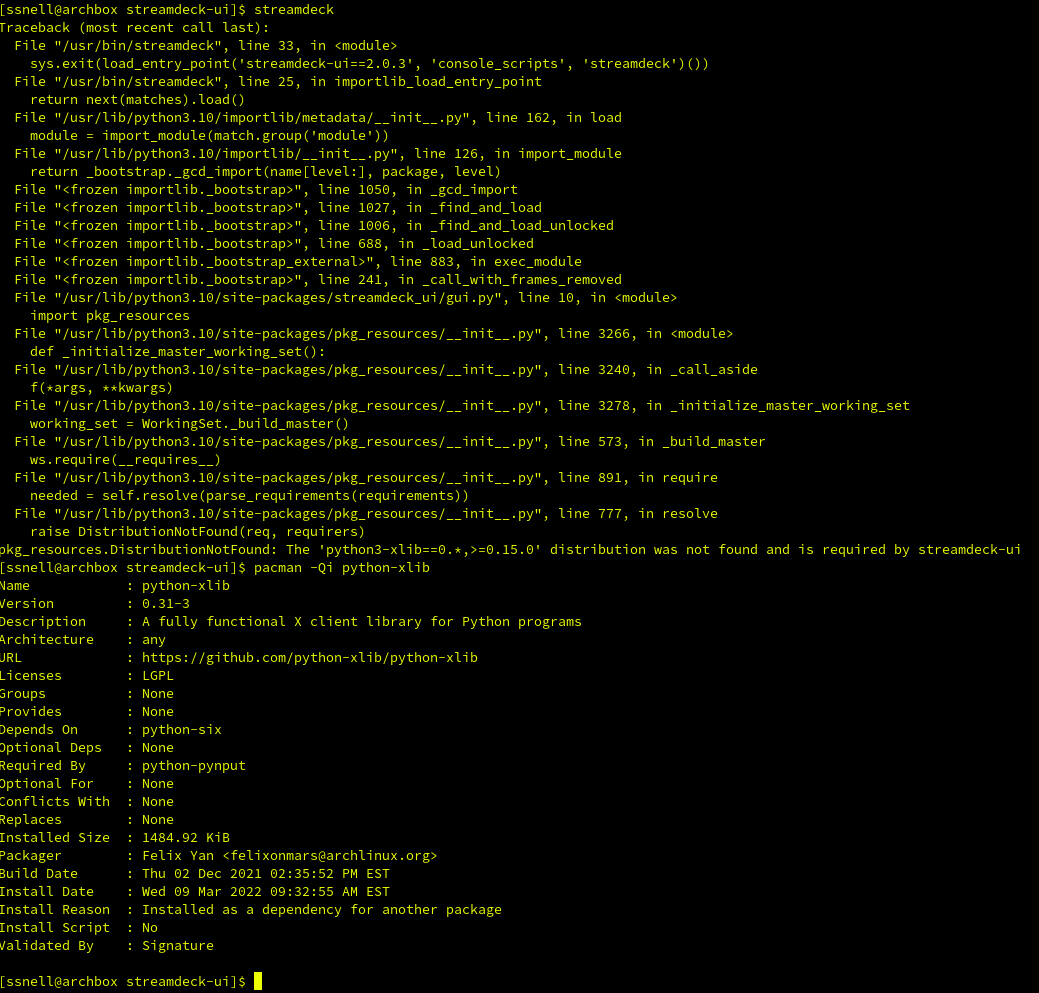 The 'python3xlib==0.*,>=0.15.0' distribution was not found and is