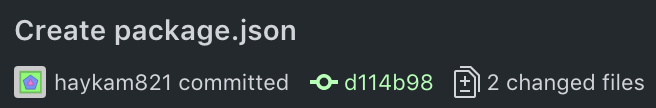 Commit view with light green hash
