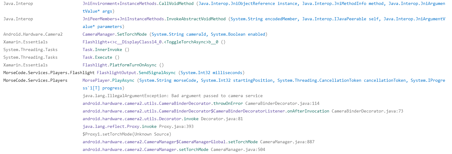 [Bug] Flashlight error (Java.Lang.IllegalArgumentException Bad