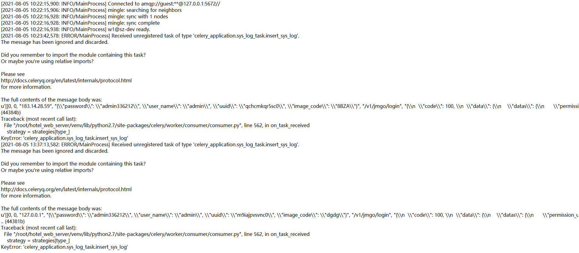 Received unregistered task of type ，KeyError · Issue 6893 · celery