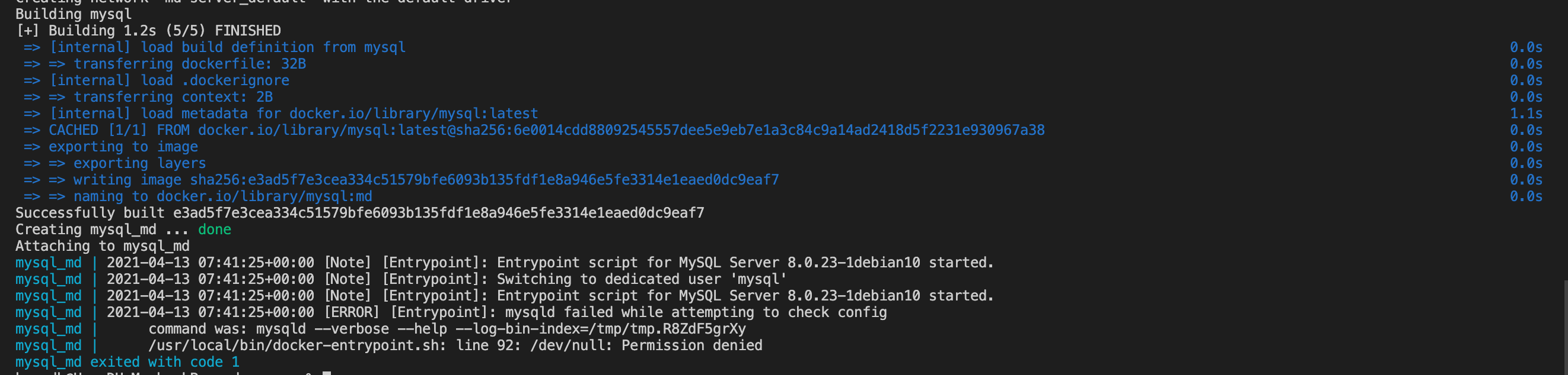 Get "/dev/null Permission denied" error at Docker Desktop 3.3.0