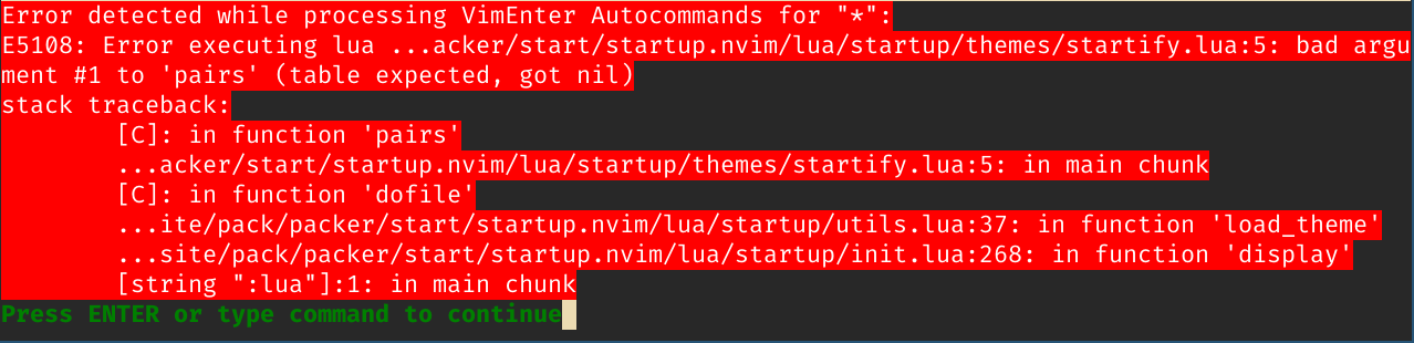 can't use startify theme · Issue #11 · startup-nvim/startup.nvim · GitHub