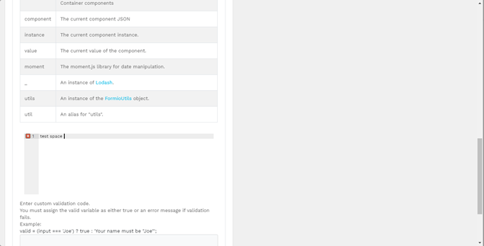 Unable to edit content properly in Custom Validation, Custom Values ...