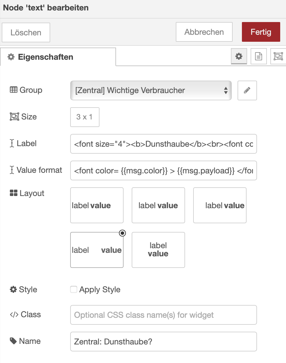 htmltagging of values and label (similar to Dashboard V1) · Issue 201 · FlowFuse/nodered