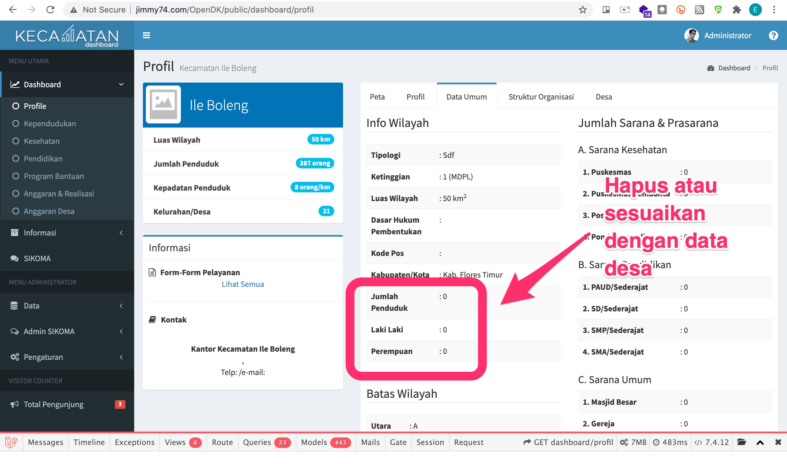Hapus atau sesuaikan data tampilan Dashboard > Data Umum · Issue #130 ...