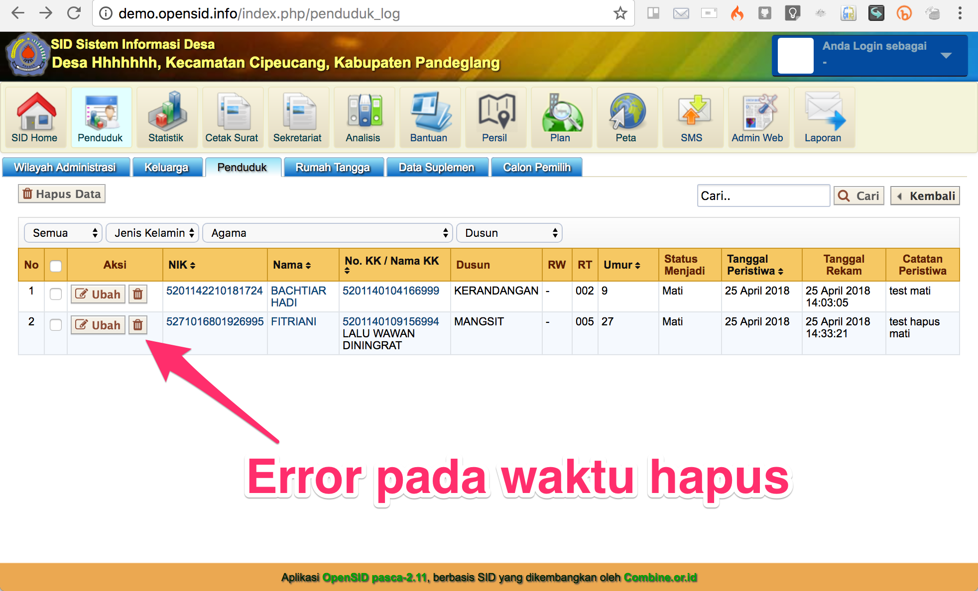 bug: error page saat operator hapus log penduduk · Issue #954 · OpenSID ...