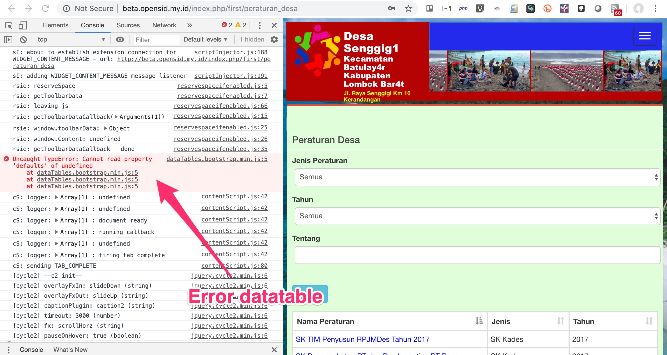 [jdih] Error datatable di console browser · Issue #2390 · OpenSID ...