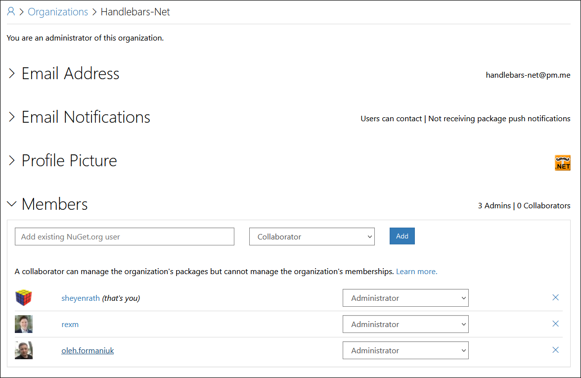 Consider adding NuGet org as additional package owner