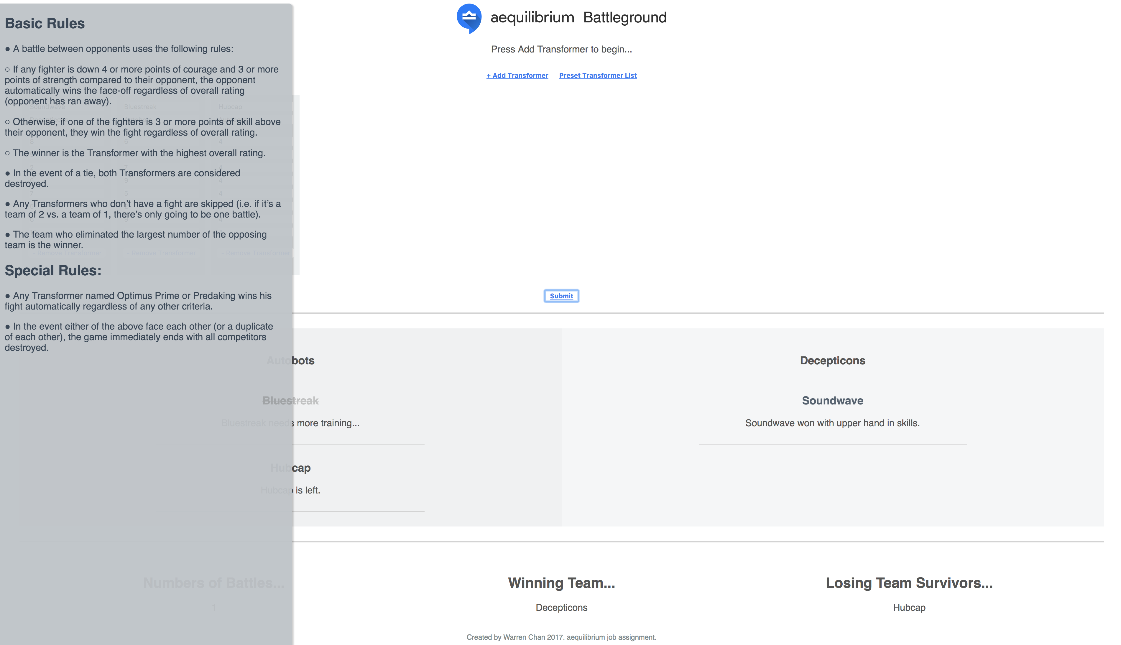 GitHub warrenwchan/TransformerBattleground See the action https