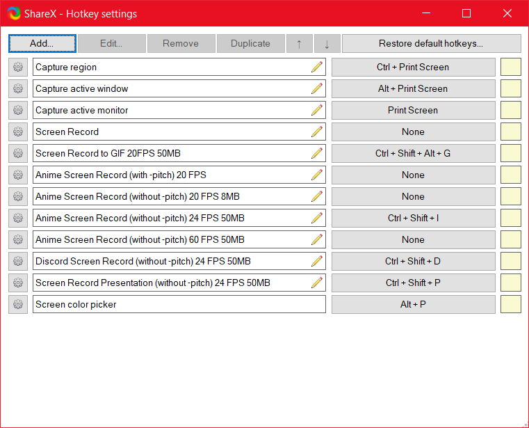 ShareX Add clearer indication to the user in the hotkey settings window