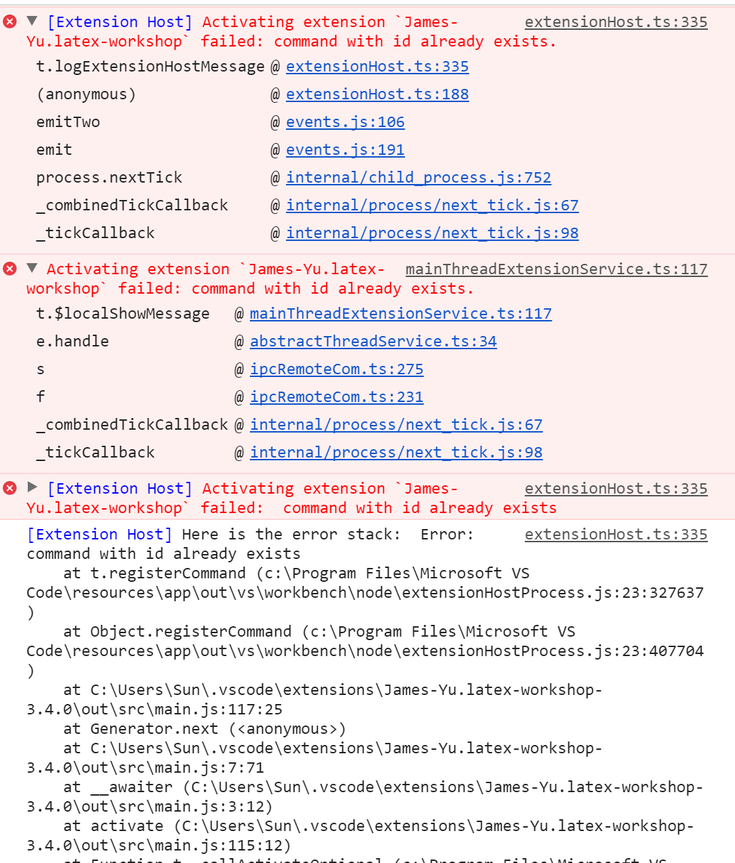 Cannot activate extension for version 3.4.0. Command conflict with ...