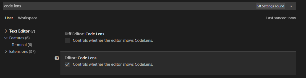 disable code lens in
VSCode