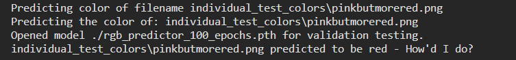 image of the command line output of checking it against a color not in the training set